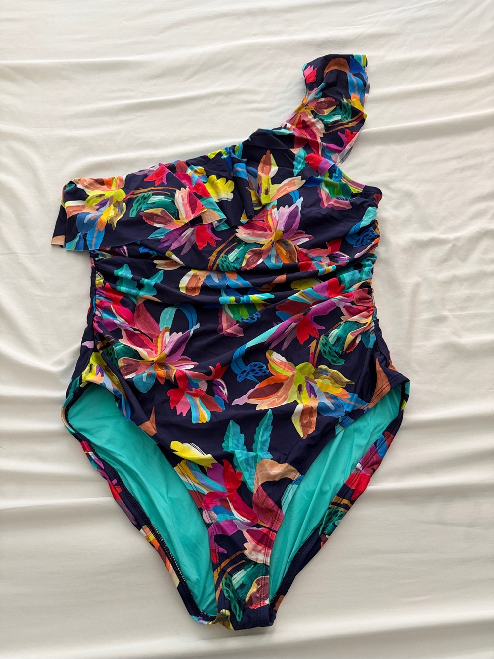 La Blanca One-Shoulder Women’s Floral One-Piece Swimsuit - Navy Multicolor